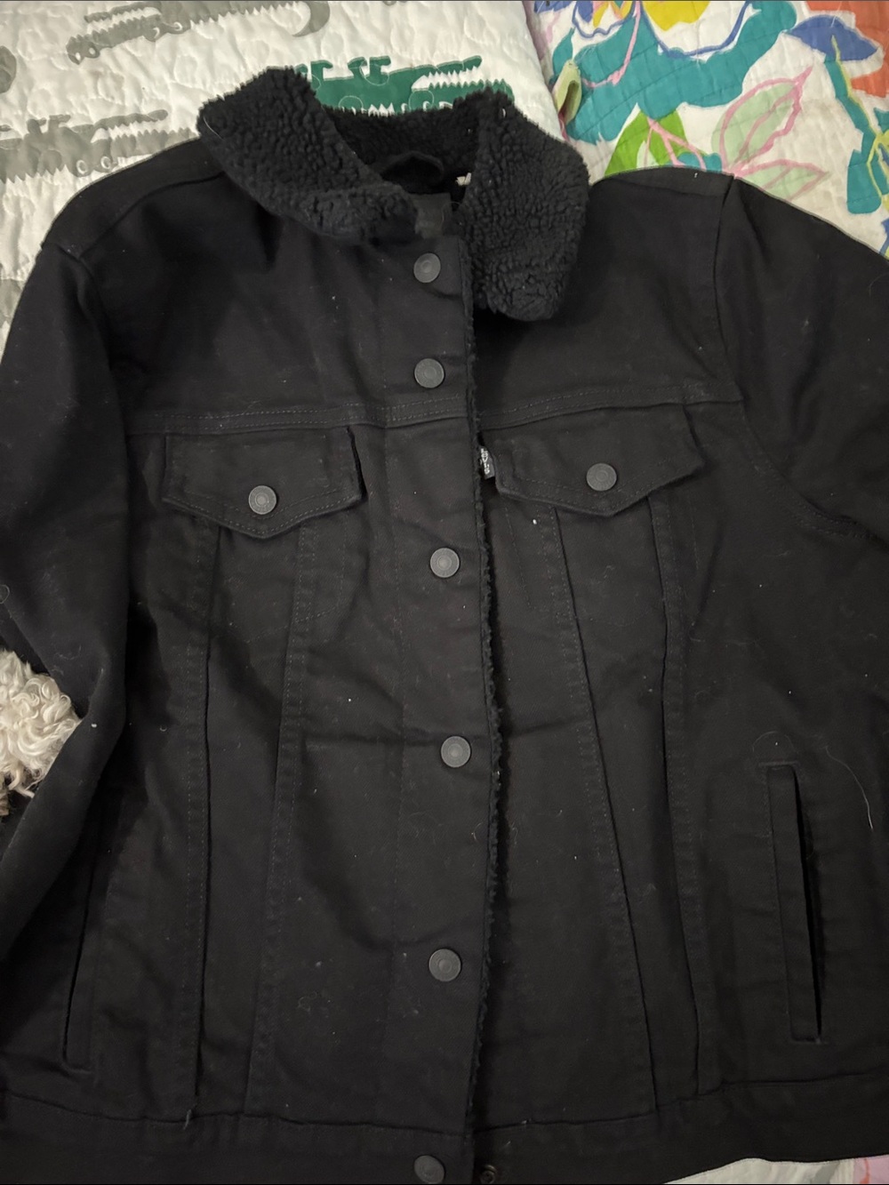 Levi's Black Sherpa-Trim Jean Jacket